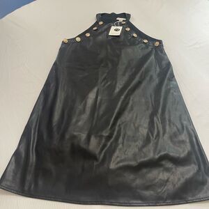 NWT Stellah Black Faux Leather Gold Button Dress Size Small New